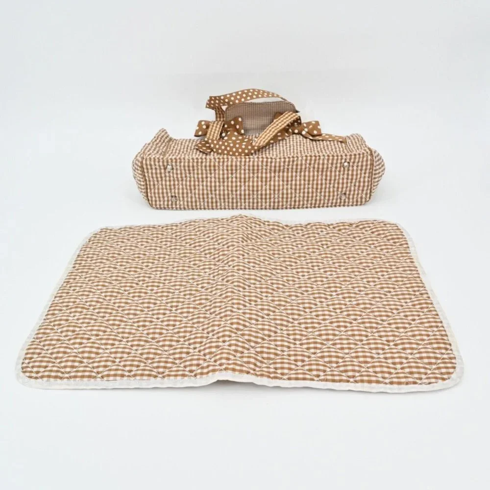 VTG 90s Y2k Deadstock Gingham Polka Dot Quilted Diaper Bag Changing Pad Set - Picture 7 of 9